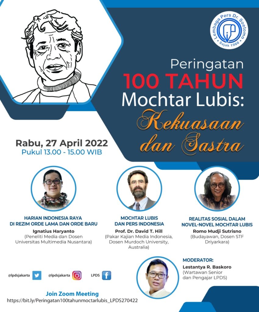 LPDS Gelar Webinar 100 Tahun Moctar Lubis – Lembaga Pers Dr.Soetomo